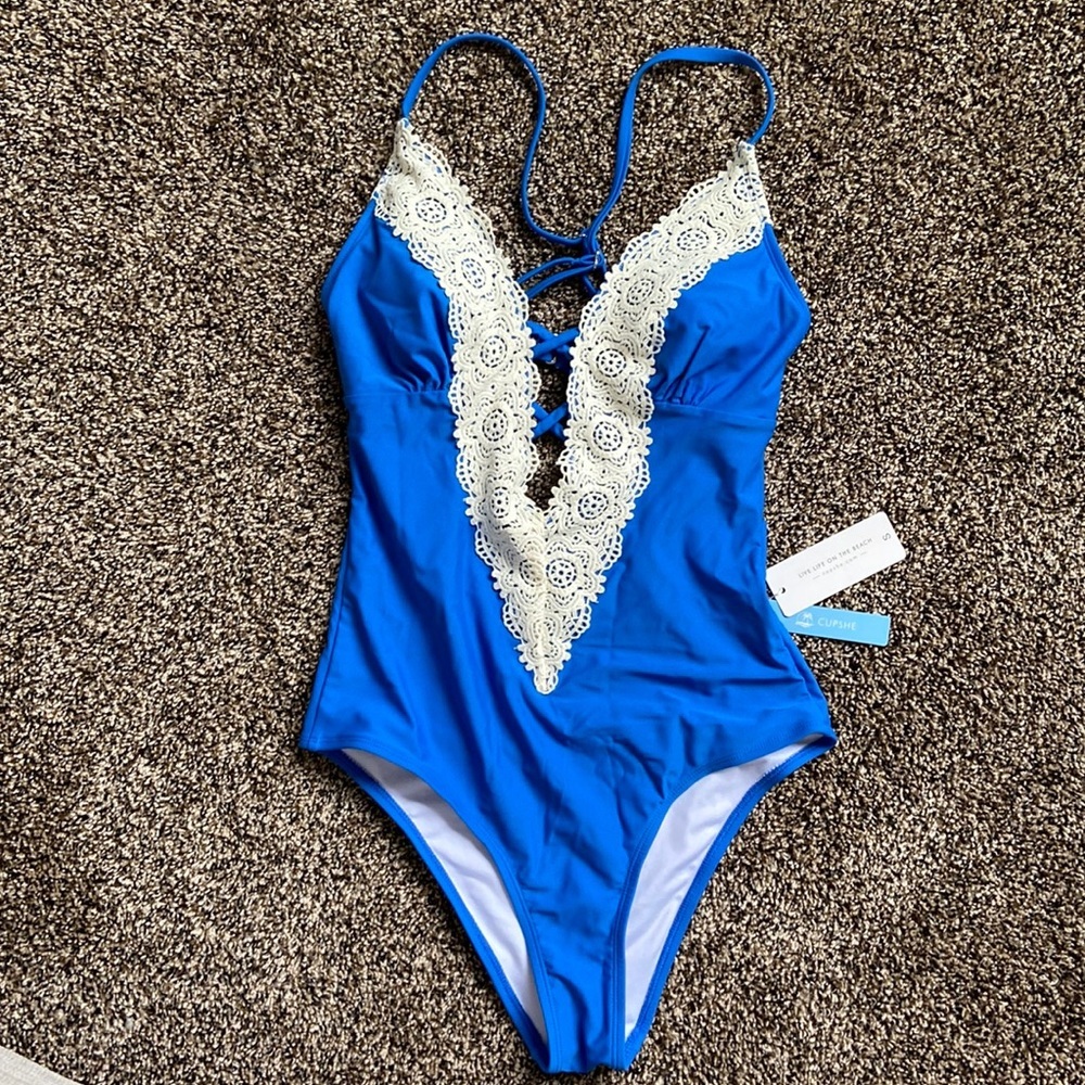 Cupshe Blue Lace One-Piece, NWT